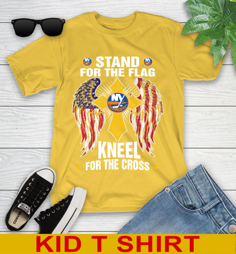 NHL Hockey New York Islanders Stand For Flag Kneel For The Cross Shirt Youth T-Shirt 9