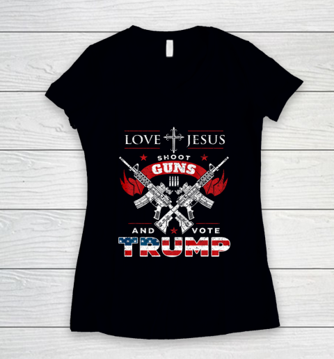 Love Jesus Shoot Guns And Vote Trump 2020 Flag Women's V-Neck T-Shirt