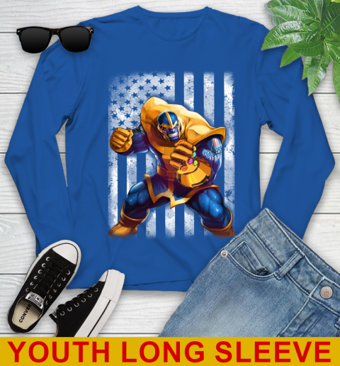 MLB Baseball Los Angeles Dodgers Thanos Marvel American Flag Shirt Youth Long Sleeve 10