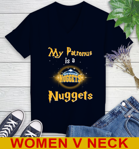 NBA Basketball Harry Potter My Patronus Is A Denver Nuggets Women's V-Neck T-Shirt 2