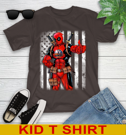 NHL Hockey New York Islanders Deadpool American Flag Shirt Youth T-Shirt 6