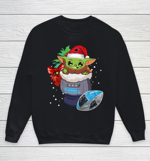 Carolina Panthers Christmas Baby Yoda Star Wars Funny Happy NFL Youth Sweatshirt