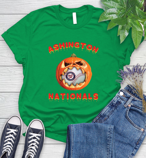 MLB Washington Nationals Halloween Pumpkin Baseball Sports Women's T-Shirt 6