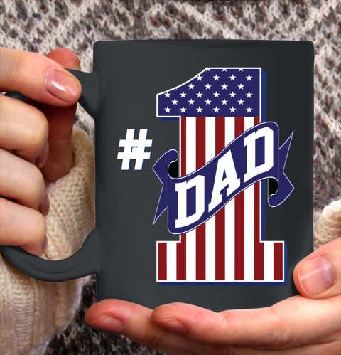 Number 1 Dad #1 Dad American Flag Ceramic Mug 11oz
