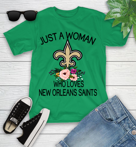 NFL Just A Woman Who Loves New Orleans Saints Football Sports Youth T-Shirt 3
