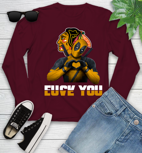 NHL Chicago Blackhawks Deadpool Love You Fuck You Hockey Sports Youth Long Sleeve 6