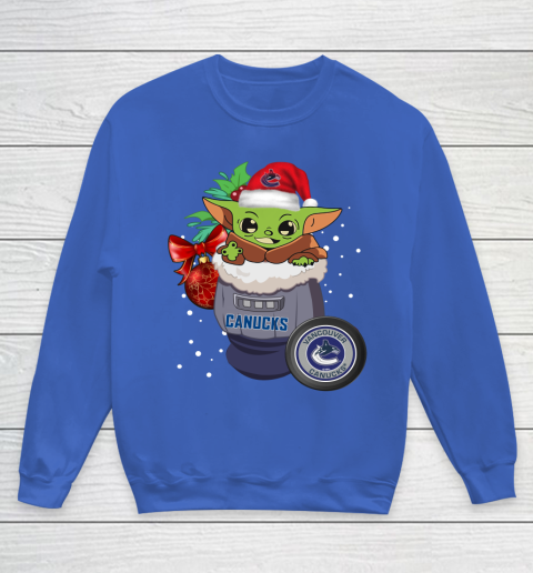 Vancouver Canucks Christmas Baby Yoda Star Wars Funny Happy NHL Youth Sweatshirt 8
