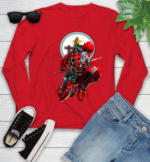 NFL Deadpool Marvel Comics Sports Football Pittsburgh Steelers Youth Long Sleeve 11