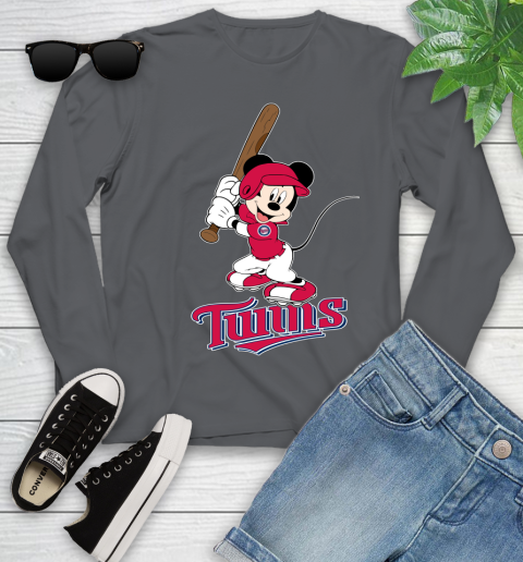 MLB Baseball Minnesota Twins Cheerful Mickey Mouse Shirt Youth Long Sleeve 8