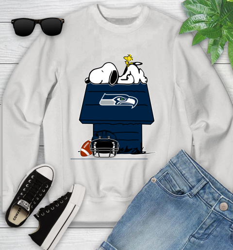 Seattle Seahawks NFL Football Snoopy Woodstock The Peanuts Movie Youth Sweatshirt