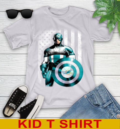 Miami Dolphins NFL Football Captain America Marvel Avengers American Flag Shirt Youth T-Shirt 4