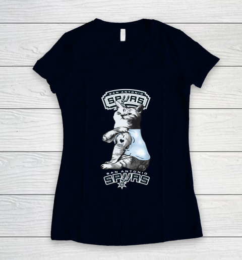 NBA Basketball My Cat Loves San Antonio Spurs Women's V-Neck T-Shirt 2