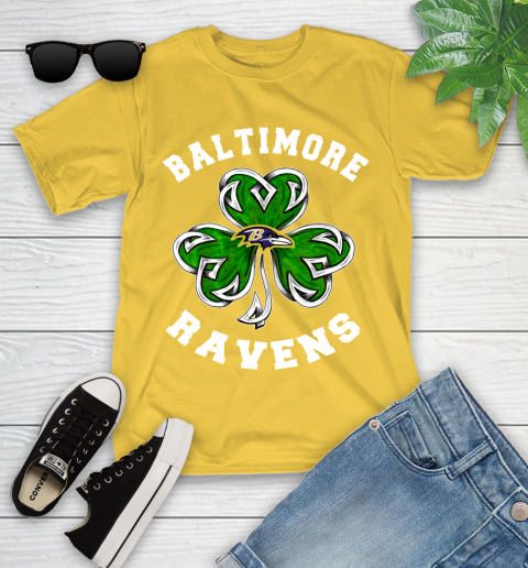 NFL Baltimore Ravens Three Leaf Clover St Patrick's Day Football Sports Youth T-Shirt 10