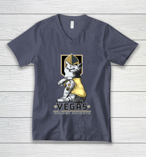 NHL My Cat Loves Vegas Golden Knights Hockey V-Neck T-Shirt 7