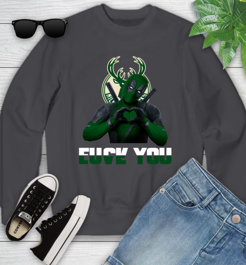 NBA Milwaukee Bucks Deadpool Love You Fuck You Basketball Sports Youth Sweatshirt 5