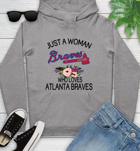 MLB Just A Woman Who Loves Atlanta Braves Baseball Sports Youth Hoodie 4