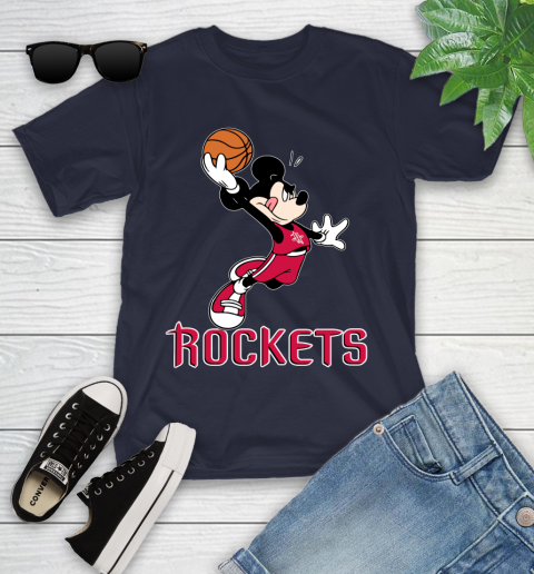 NBA Basketball Houston Rockets Cheerful Mickey Mouse Shirt Youth T-Shirt 3