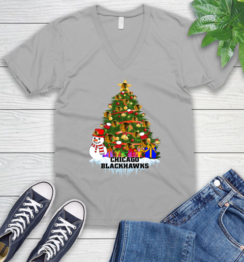 Chicago Blackhawks Merry Christmas NHL Hockey Sports V-Neck T-Shirt 4