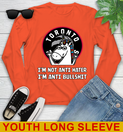 Toronto Raptors NBA Basketball Unicorn I'm Not Anti Hater I'm Anti Bullshit Youth Long Sleeve 4