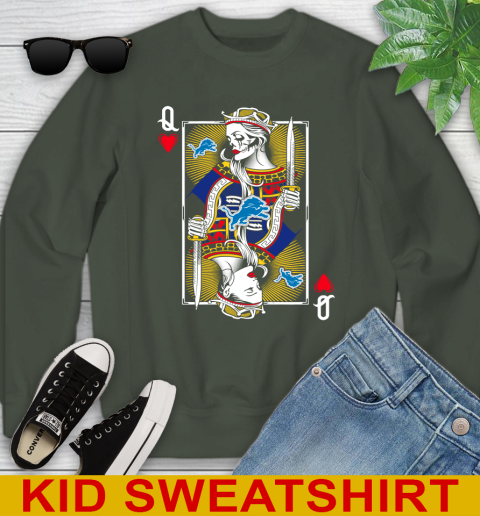 NFL Football Detroit Lions The Queen Of Hearts Card Shirt Youth Sweatshirt 8