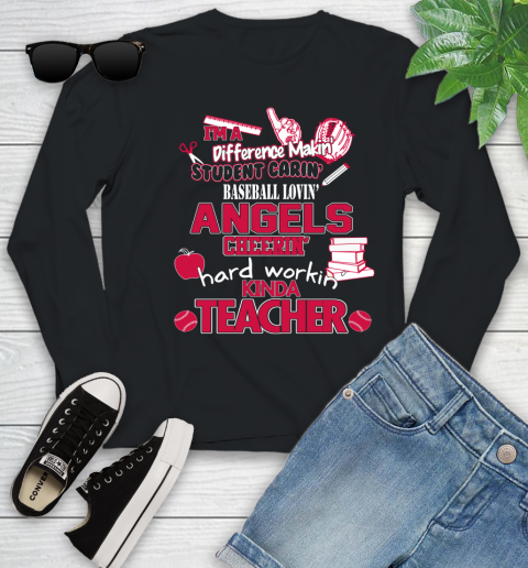 Los Angeles Angels MLB I'm A Difference Making Student Caring Baseball Loving Kinda Teacher Youth Long Sleeve