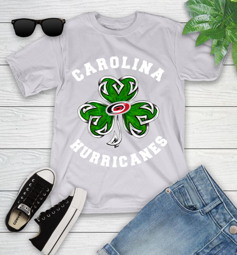 NHL Carolina Hurricanes Three Leaf Clover St Patrick's Day Hockey Sports Youth T-Shirt 4