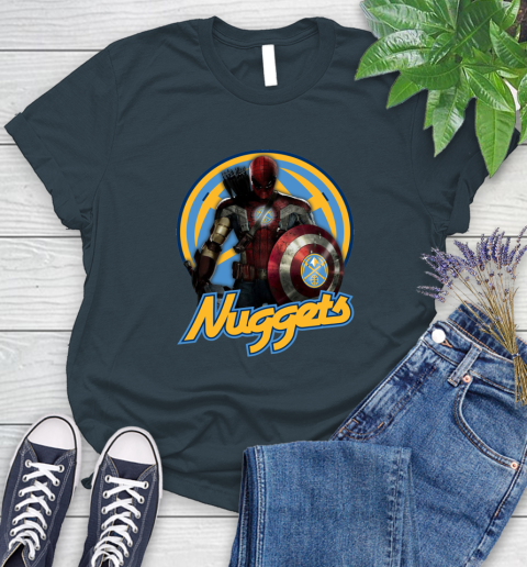 Denver Nuggets NBA Basketball Captain America Thor Spider Man Hawkeye Avengers Women's T-Shirt 8