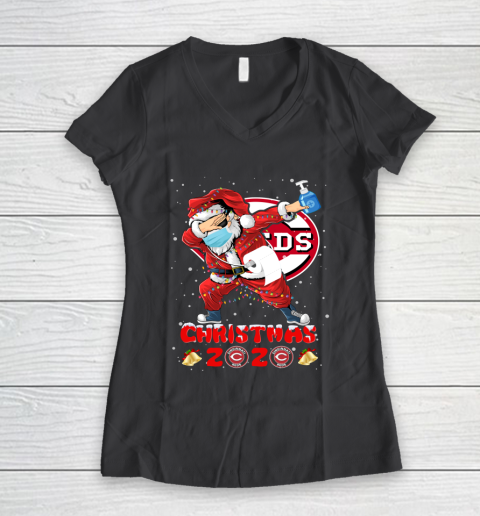 Cincinnati Reds Funny Santa Claus Dabbing Christmas 2020 MLB Women's V-Neck T-Shirt 6