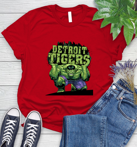 Detroit Tigers MLB Baseball Incredible Hulk Marvel Avengers Sports Women's T-Shirt 9