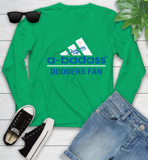 MLB A Badass Los Angeles Dodgers Fan Adidas Baseball Sports Youth Long Sleeve 7