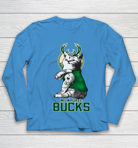 NBA Basketball My Cat Loves Milwaukee Bucks Youth Long Sleeve 5