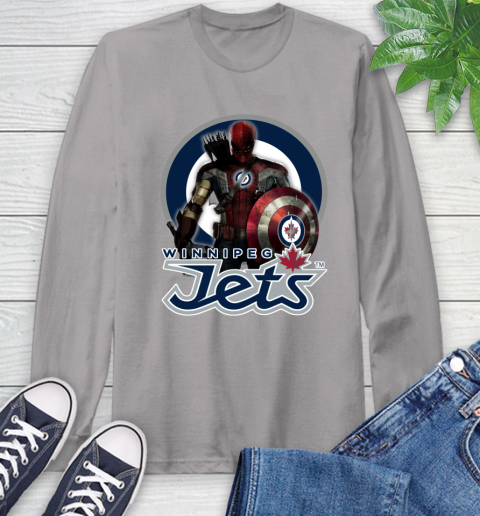 NHL Captain America Thor Spider Man Hawkeye Avengers Endgame Hockey Winnipeg Jets Long Sleeve T-Shirt 6