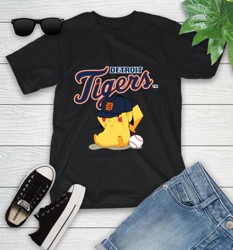 MLB Pikachu Baseball Sports Detroit Tigers Youth T-Shirt 2
