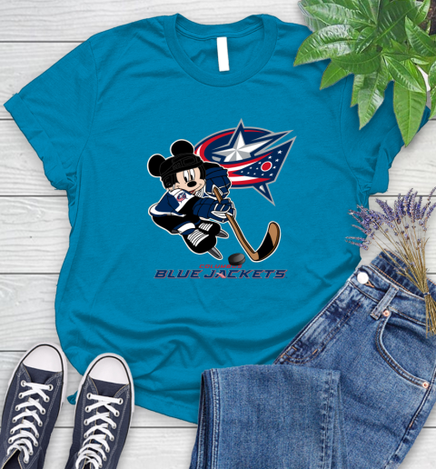 NHL Columbus Blue Jackets Mickey Mouse Disney Hockey T Shirt Women's T-Shirt 7