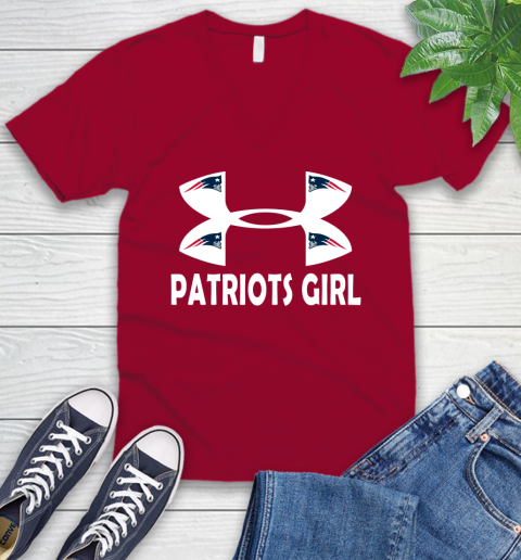 NFL New England Patriots Girl Under Armour Football Sports V-Neck T-Shirt 7