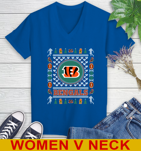 Cincinnati Bengals Merry Christmas NFL Football Loyal Fan Women's V-Neck T-Shirt 9