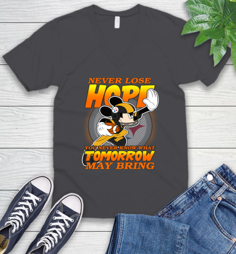 Pittsburgh Steelers NFL Football Mickey Disney Never Lose Hope V-Neck T-Shirt 4