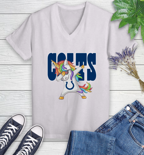 Indianapolis Colts NFL Football Funny Unicorn Dabbing Sports Women's V-Neck T-Shirt