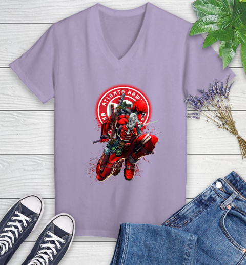 NBA Deadpool Marvel Comics Sports Basketball Atlanta Hawks Women's V-Neck T-Shirt 14