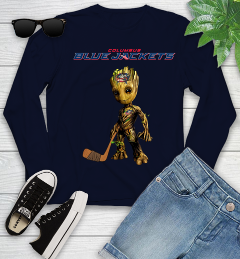 Columbus Blue Jackets NHL Hockey Groot Marvel Guardians Of The Galaxy Youth Long Sleeve 3
