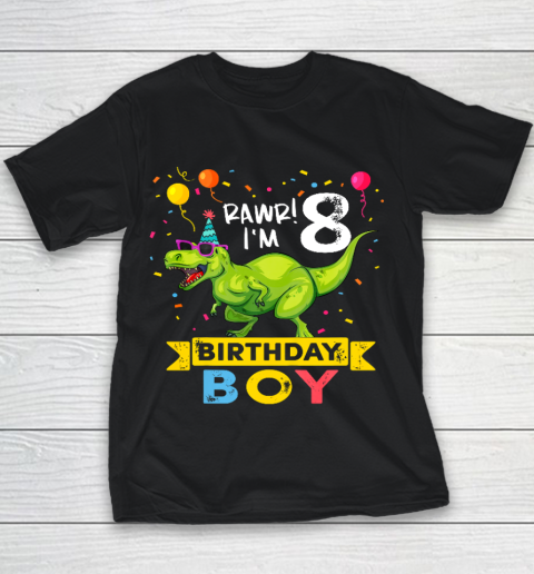 Kids 8 Year Old Shirt 2nd Birthday Boy T Rex Dinosaur Youth T-Shirt