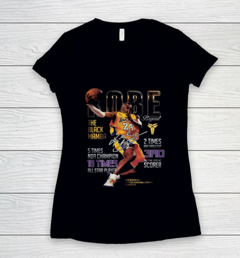 Kobe Bryant The Black Mamba 5 Times NBA Champions Signatures Women's V-Neck T-Shirt