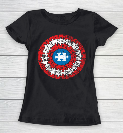 Autism Awareness Captain Autism Puzzle Shield Women's T-Shirt