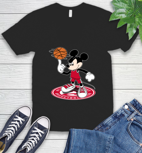 NBA Basketball Atlanta Hawks Cheerful Mickey Disney Shirt V-Neck T-Shirt