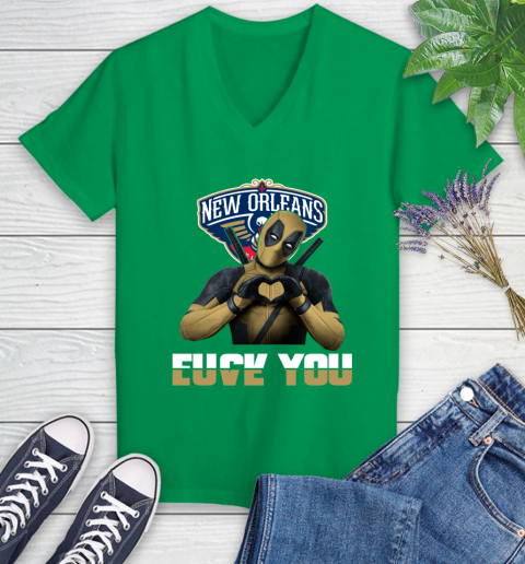 NBA New Orleans Pelicans Deadpool Love You Fuck You Basketball Sports Women's V-Neck T-Shirt 5