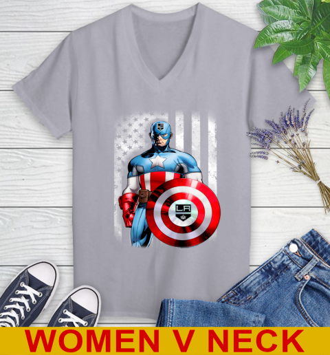 Los Angeles Kings NHL Hockey Captain America Marvel Avengers American Flag Shirt Women's V-Neck T-Shirt 4