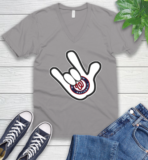 Washington Nationals MLB Baseball Mickey Rock Hand Disney V-Neck T-Shirt 4