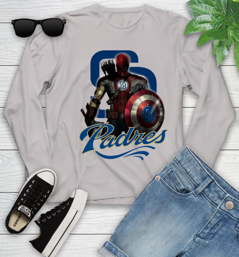 MLB Captain America Thor Spider Man Hawkeye Avengers Endgame Baseball San Diego Padres Youth Long Sleeve 12