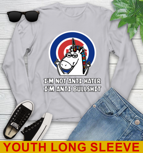 Chicago Cubs MLB Baseball Unicorn I'm Not Anti Hater I'm Anti Bullshit Youth Long Sleeve 6