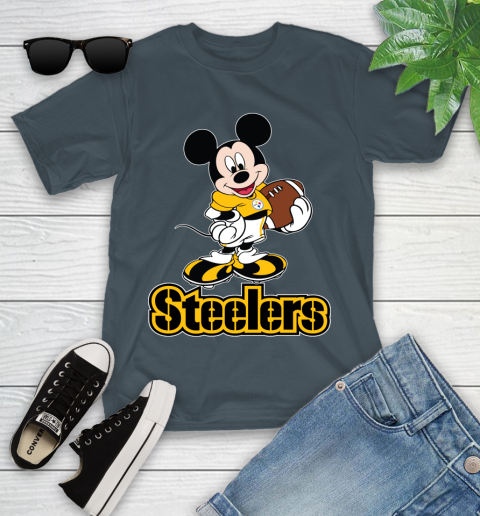 NFL Football Pittsburgh Steelers Cheerful Mickey Mouse Shirt Youth T-Shirt 8